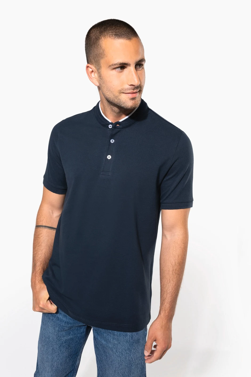 Kurzarm-Polohemd für Herren mit Maokragen