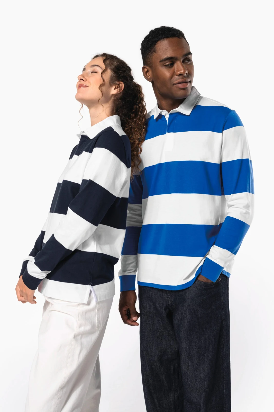 Gestreiftes Polohemd mit langen Ärmeln, Unisex