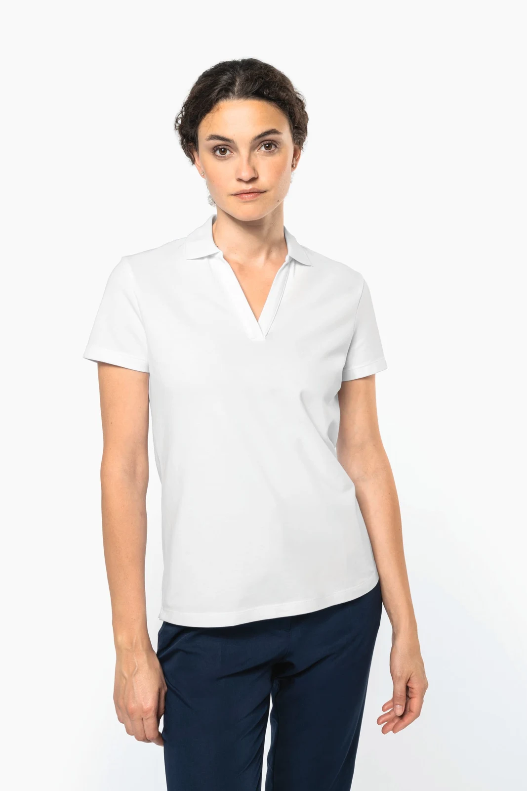 Damen-Poloshirt mit V-Ausschnitt aus Supima®-Baumwolle