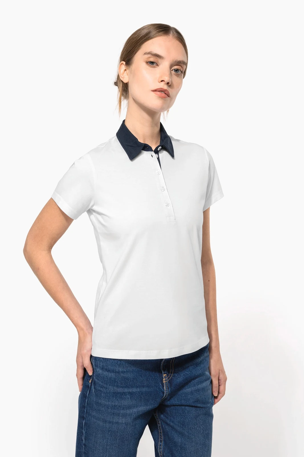 Zweifarbiges Jersey-Polohemd für Damen