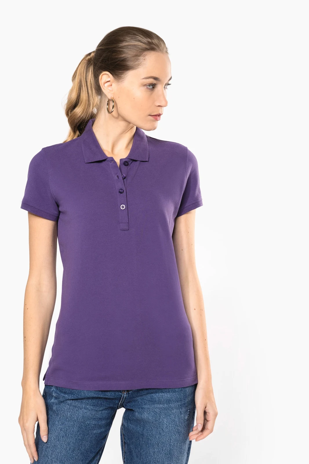 Dammen Kurzam Poloshirt aus Baumwollpiqué