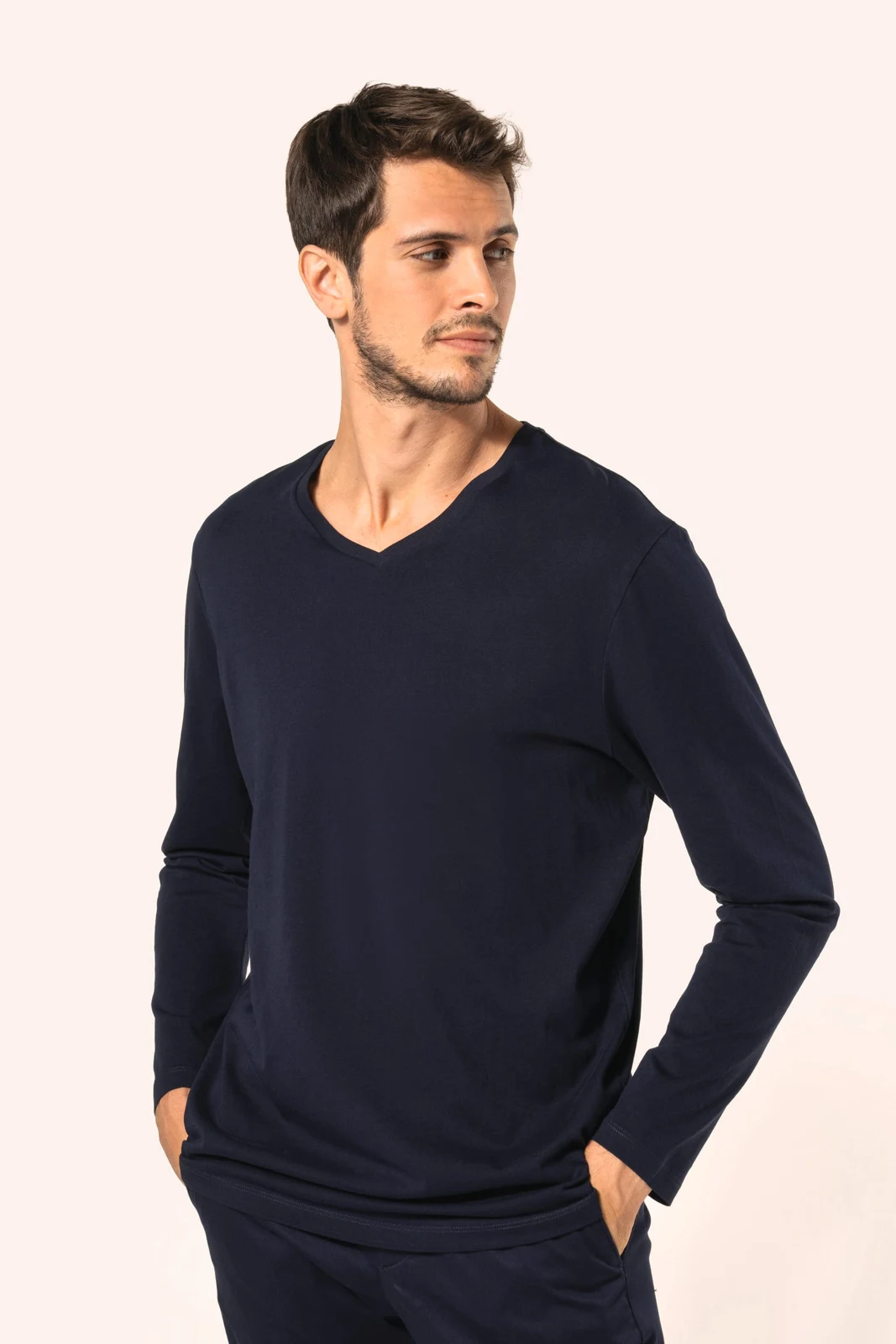 Supima® Herren-T-Shirt mit V-Ausschnitt und langen Ärmeln
