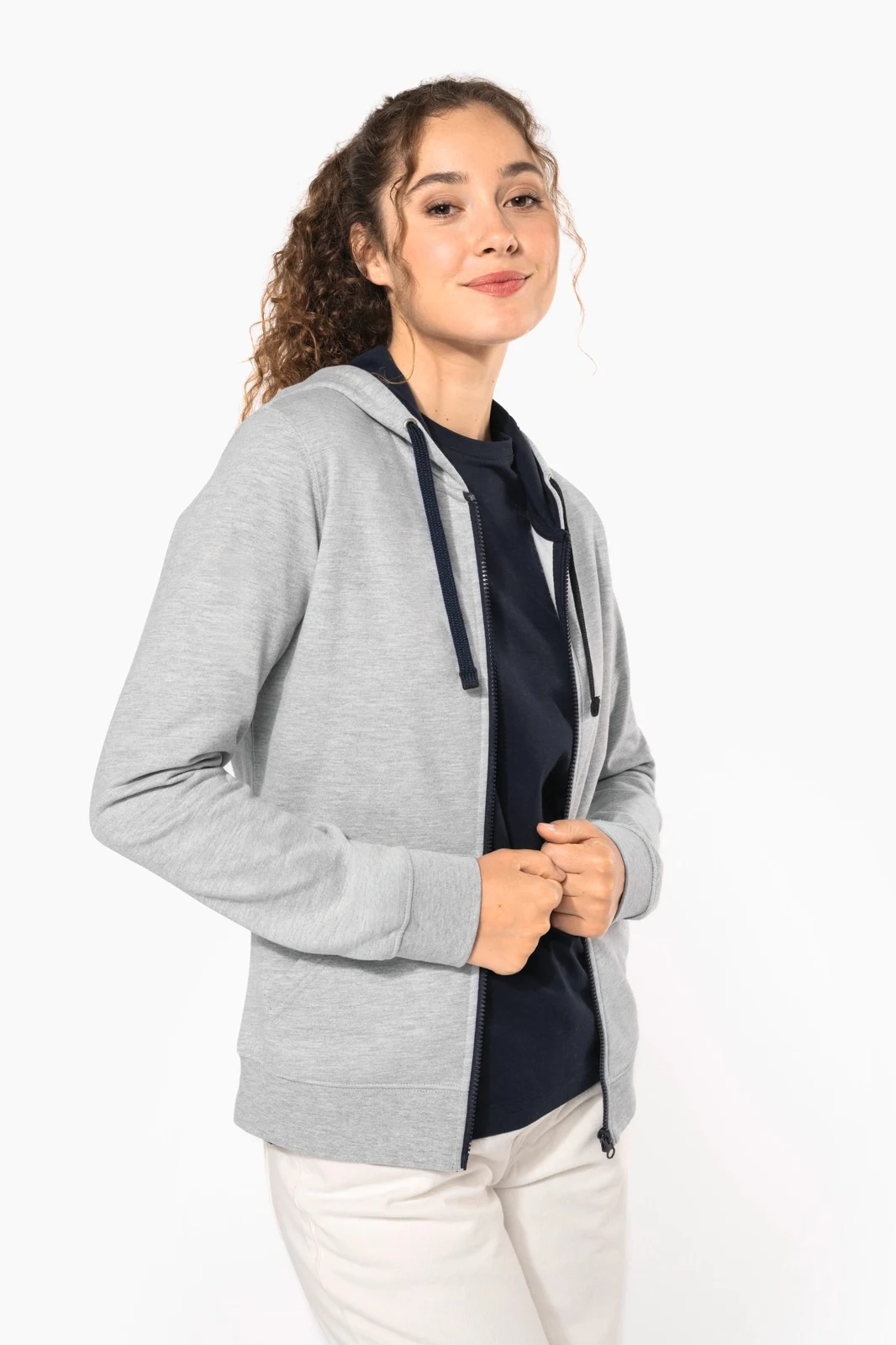 DAMEN-KAPUZENSWEATSHIRT BICOLOR mit Reißverschluss