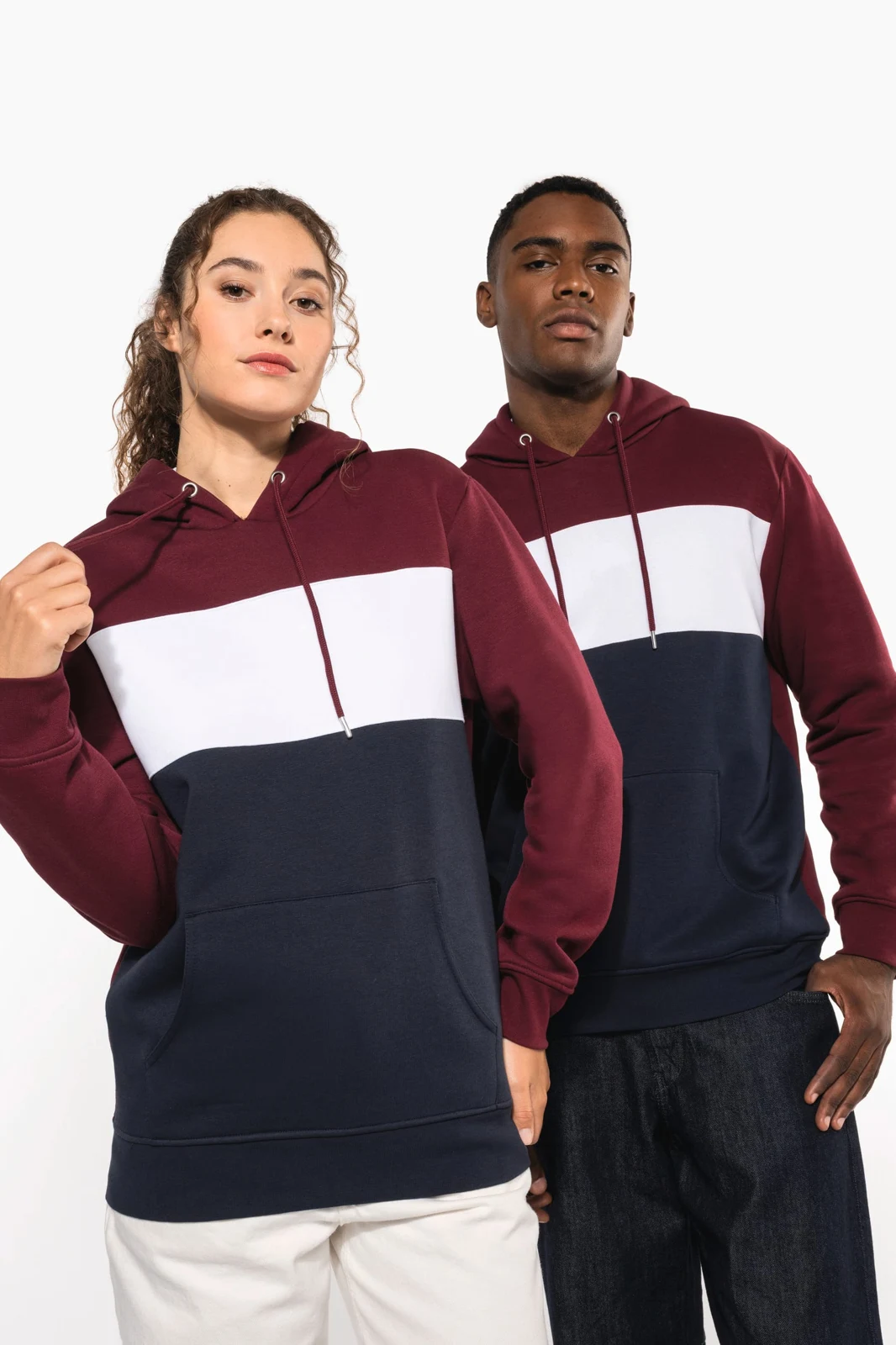 Dreifarbiges Kapuzensweatshirt, Unisex