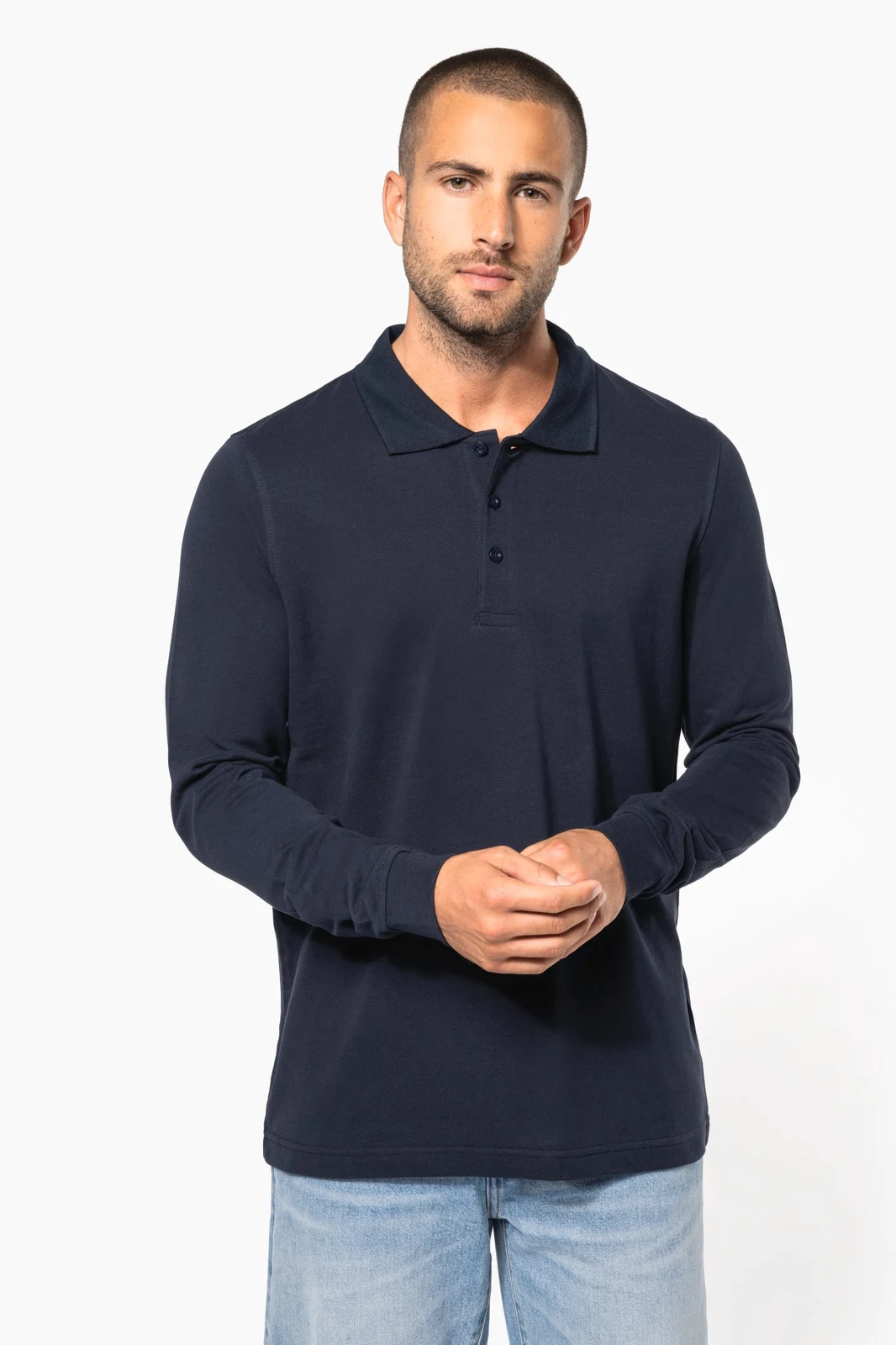 Herren Langarm-Polohemd. Baumwollpiqué